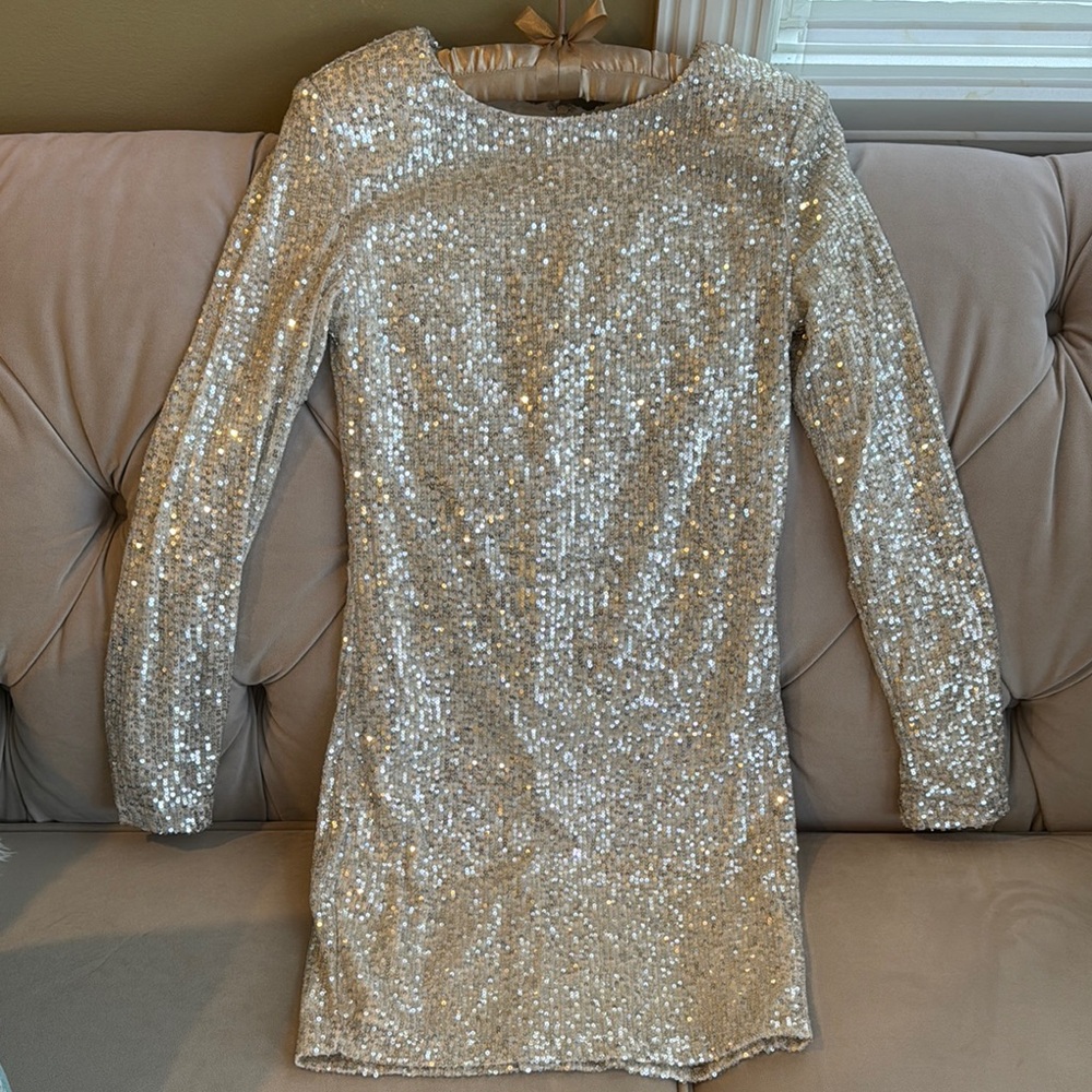 Mango Sparkling Silver Sequin Dress